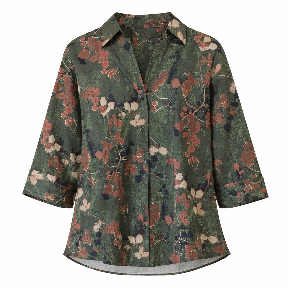 Investment Taylor Non Iron Button Down Shirt Size‎ 18 Green Brown Floral Career